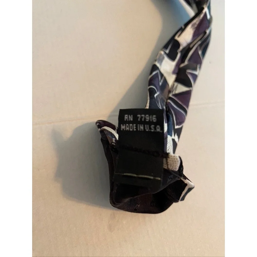 Savile Row Mens Geometric Abstract Silk Tie Purple Grey Black 90s Retro Vintage